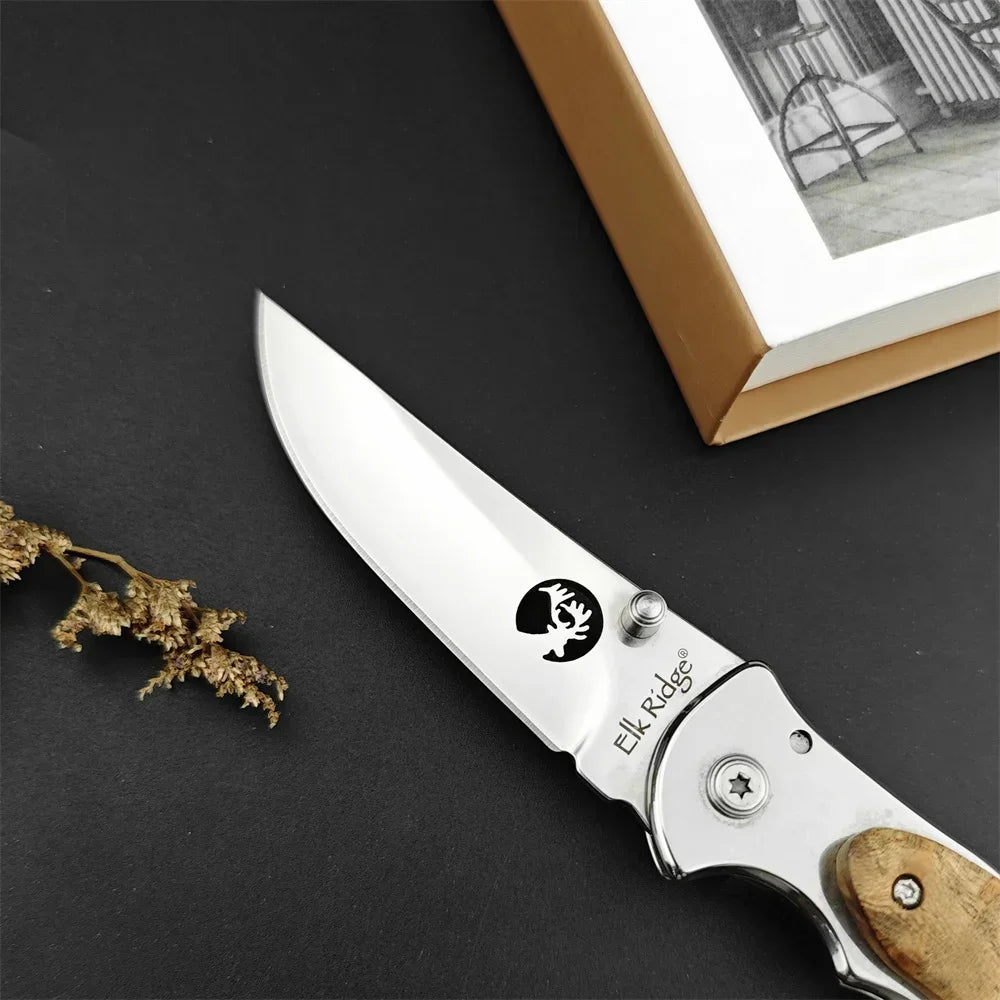 Tactical Elk Ridge ER-519 Folding Knife Sharp 440C Blade Wooden Handle EDC Outdoor Self Defense Hunting Camping Survival Knive