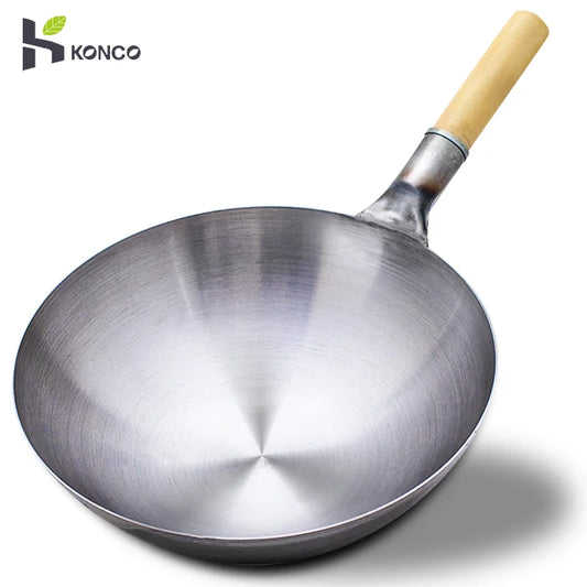 32/34/36cm Iron Wok Chinese Traditional Handmade Large Wok Household Cooking Pot