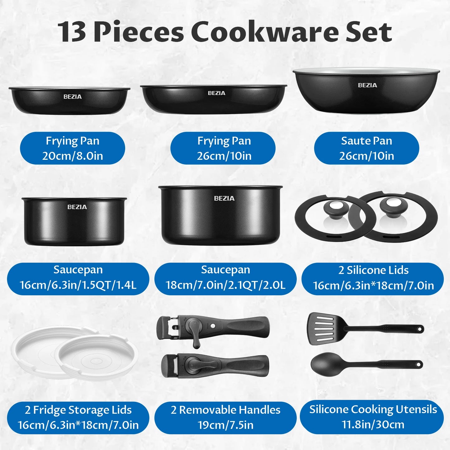 Induction Cookware with Healthy Ceramic Coating, Nonstick Pots and Pans Set 13pcs with Detachable Handles