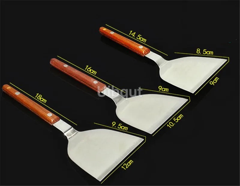 Stainless Steel Steak Fried Shovel Spatula Pizza peel Grasping Cutter Spade Pastry BBQ Tools Wooden Rubber Handle Kitchen turner