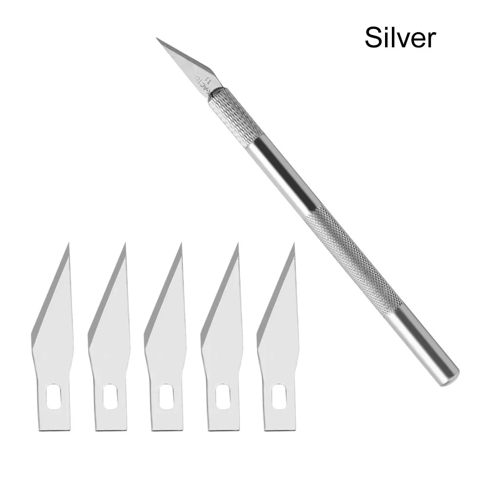 1PC 6 Colors Metal Handle Non-Slip Knife With 6Pcs Blade Scalpel Engraving Cutter Sculpture Carving Knife Pastry Cake Tools