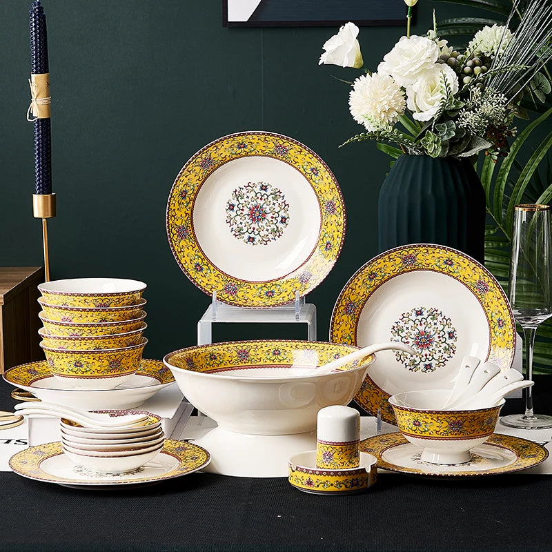 Fine China Kitchen Dinnerware Sets Ceramic Dining Room Guests Party Plates Set Christmas Gift Jogo De Jantar Serving Tableware