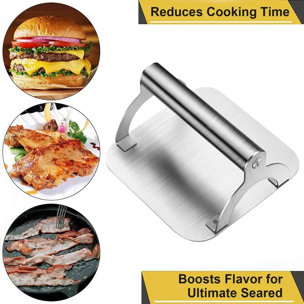 Stainless Steel Meat Press Barbecue Iron Plate Squid Steak Hamburger Household Commercial Manual Cake Press Meat Press