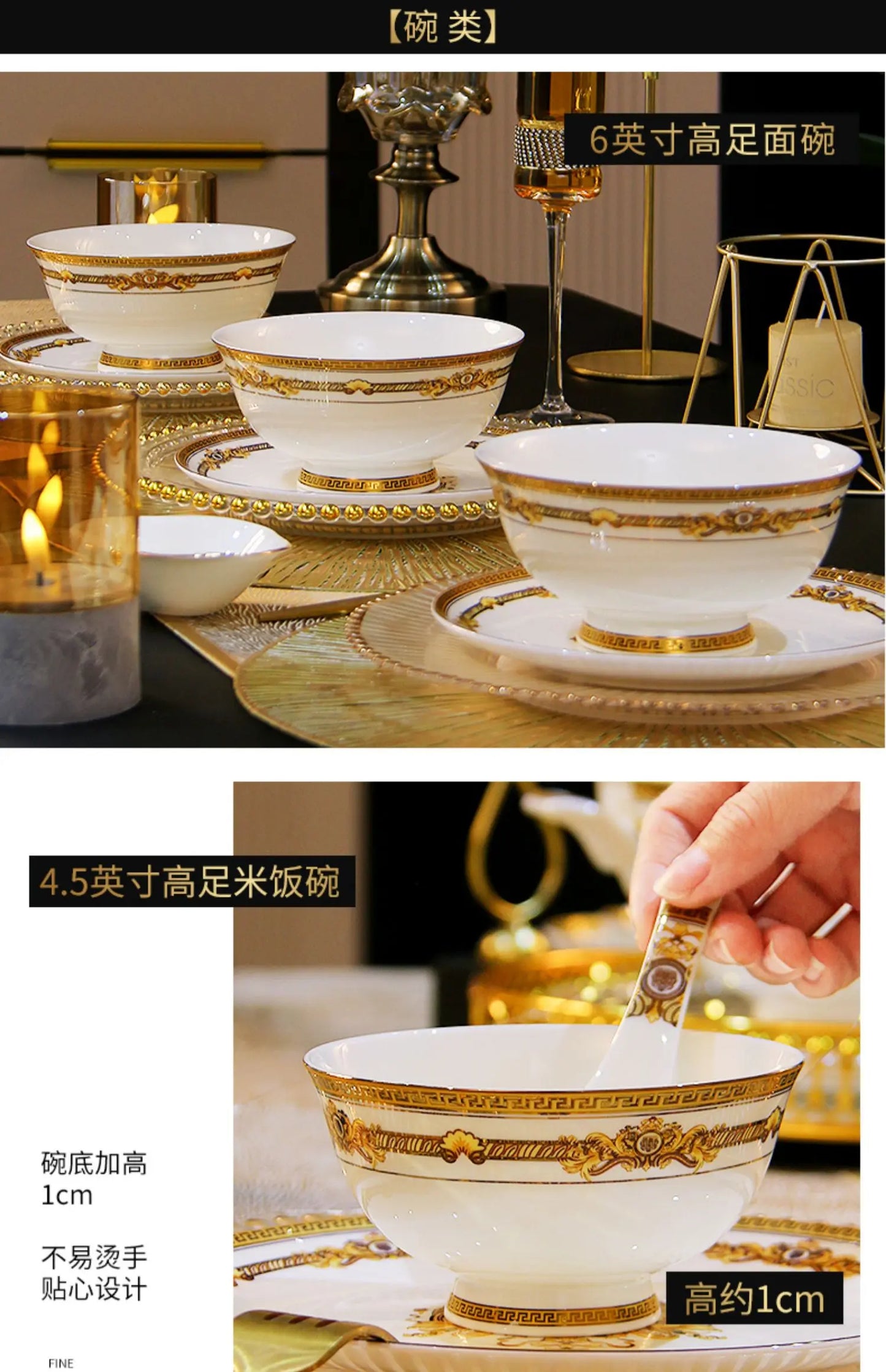 Gold Bone China Dinnerware Sets Ceramics Kitchen Gift Luxury Christmas Dinner Sets Wedding Party Vajillas Ceramica Dishes