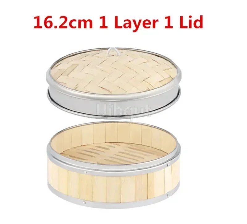 Bamboo Food Steamer basket with Stainless Steel Banding No Lid Bun Steaming Basket Dumplings DimSum Cage Cooker Kitchen Gadget