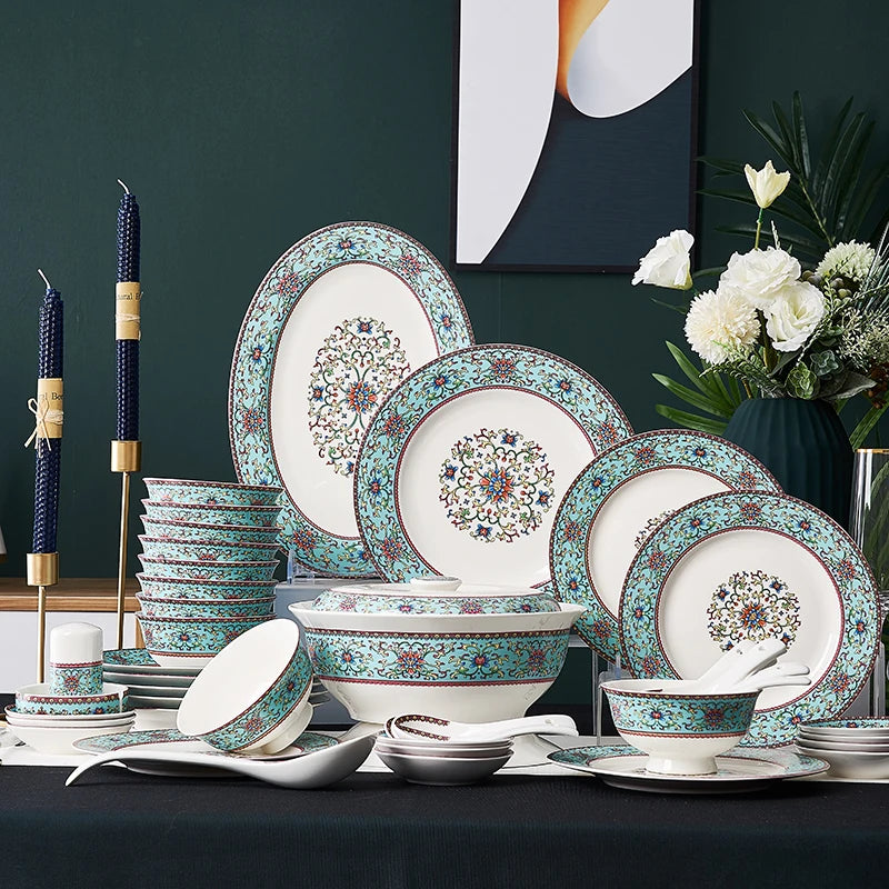 Fine China Kitchen Dinnerware Sets Ceramic Dining Room Guests Party Plates Set Christmas Gift Jogo De Jantar Serving Tableware