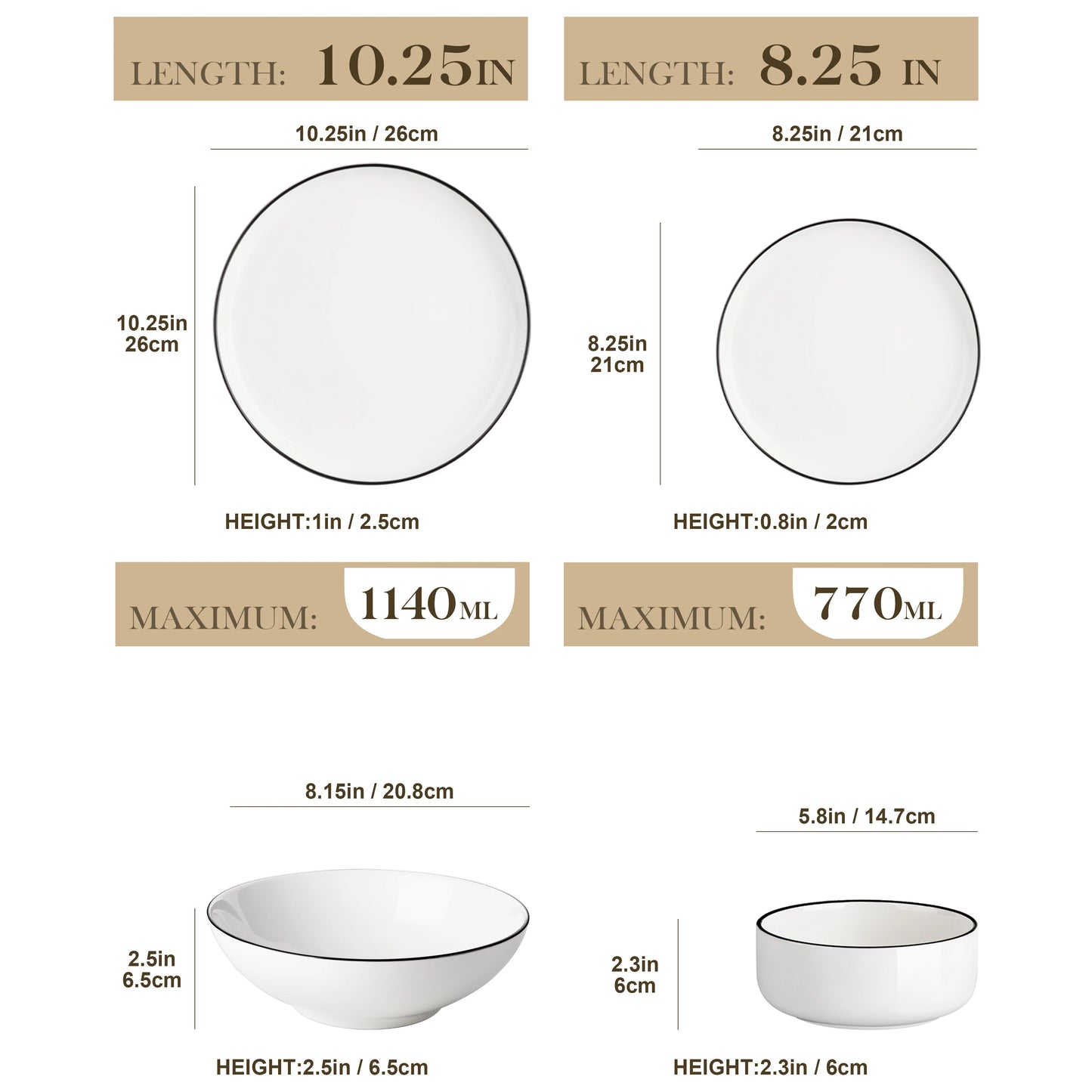 MALACASA 24 Piece Ceramic Plates Porcelain Dinnerware Set with 6 Pcs Dinner/Dessert Plates/Soup/Bowl Tableware Set Service for 6