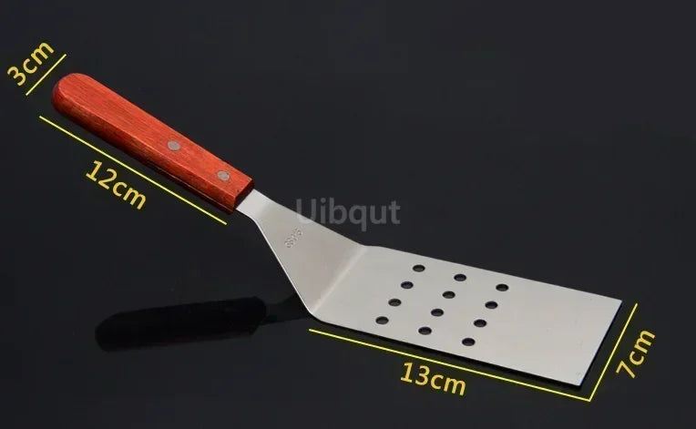Stainless Steel Steak Fried Shovel Spatula Pizza peel Grasping Cutter Spade Pastry BBQ Tools Wooden Rubber Handle Kitchen turner