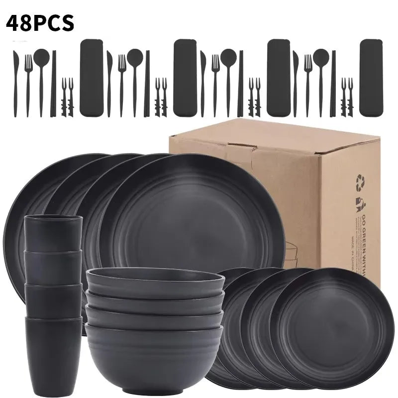 30/32 pc/set of black wheat straw PP tableware