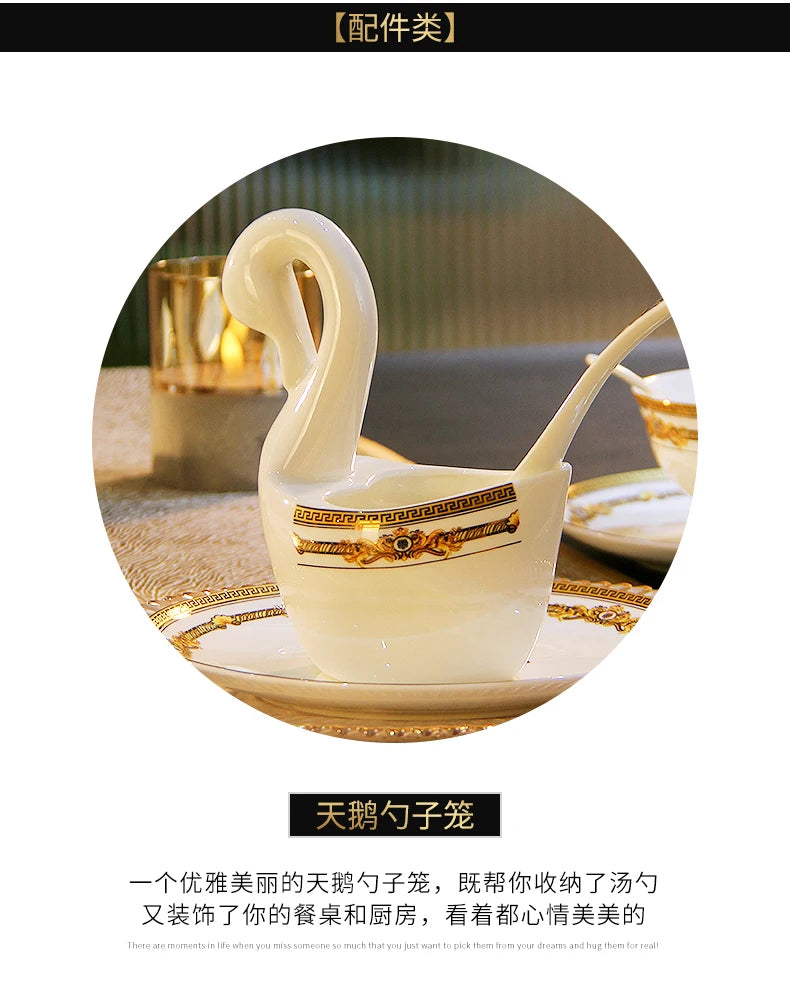 Gold Bone China Dinnerware Sets Ceramics Kitchen Gift Luxury Christmas Dinner Sets Wedding Party Vajillas Ceramica Dishes