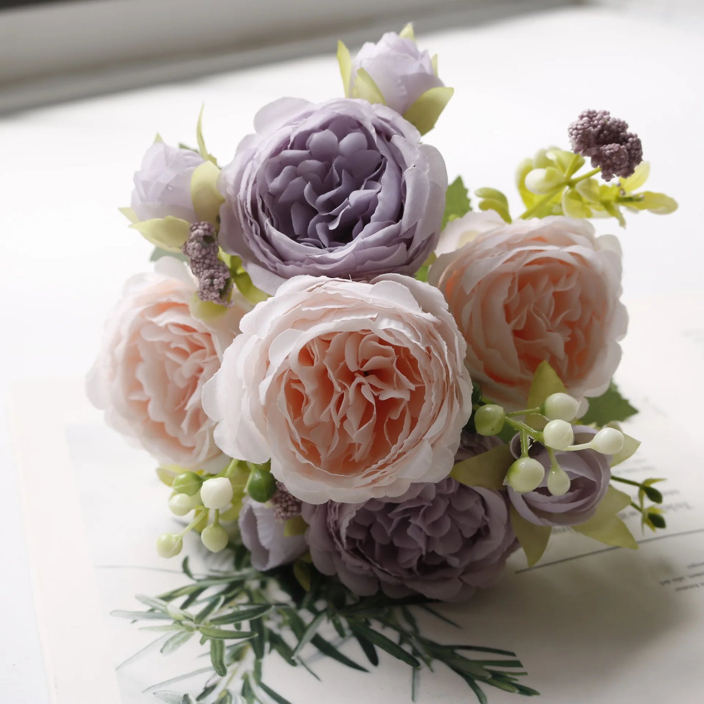 Hot Selling 1pcs/30cm Rose Pink Silk Bouquet Peony Artificial Flower 5 Big Head 4 Small Bud Bride Wedding Home Decoration Artifi