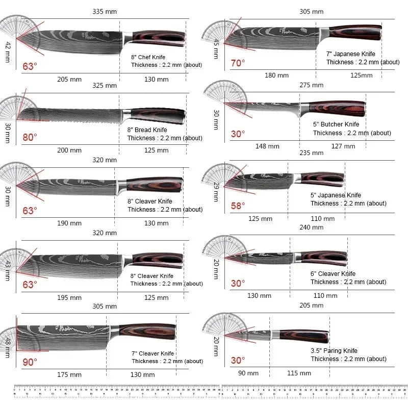 Cuchillos Profesionales Damasco - Santoku y Cuchilla