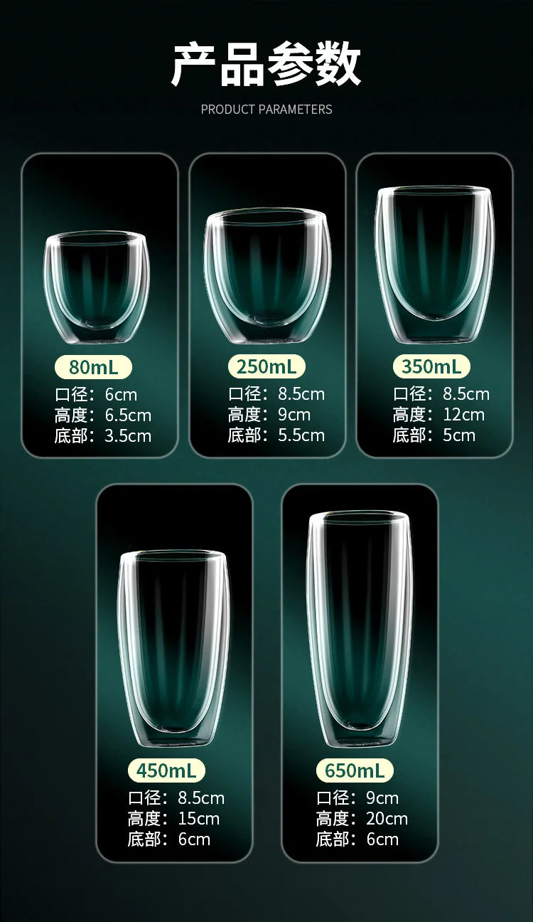 Transparent Glass Coffee Cup Milk Whiskey Tea Beer Double Creative Heat Resistant Cocktail Vodka Wine Mug Tumbler Drinkware Gift