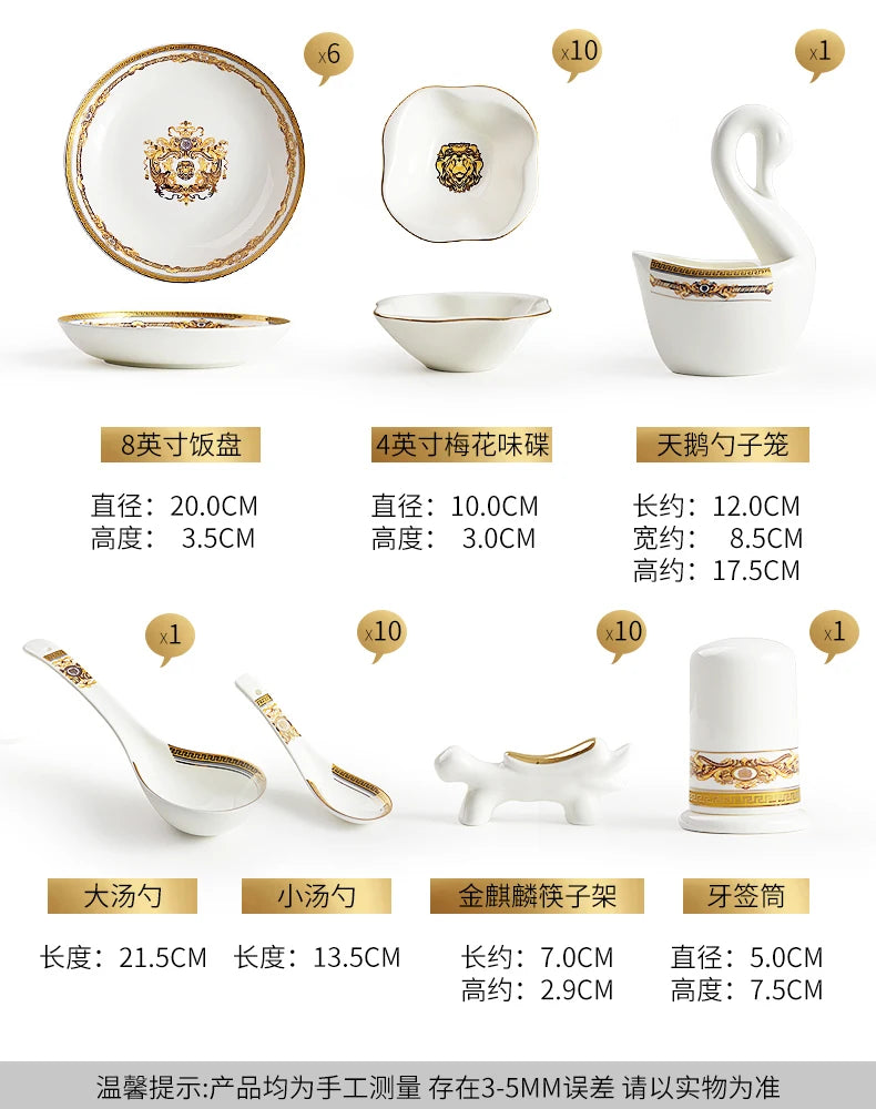 Gold Bone China Dinnerware Sets Ceramics Kitchen Gift Luxury Christmas Dinner Sets Wedding Party Vajillas Ceramica Dishes