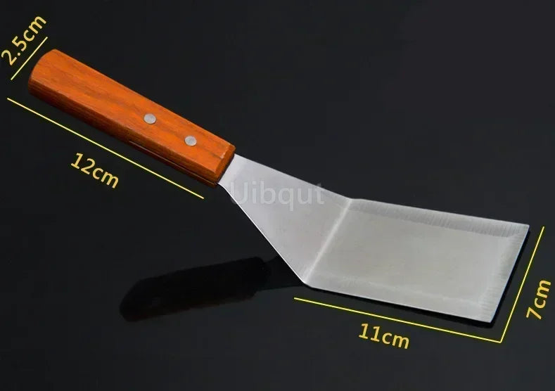 Stainless Steel Steak Fried Shovel Spatula Pizza peel Grasping Cutter Spade Pastry BBQ Tools Wooden Rubber Handle Kitchen turner