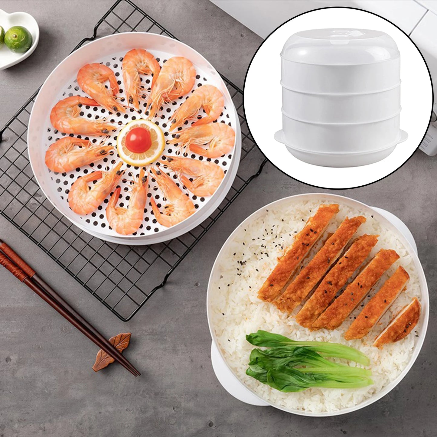 Microwave Steamer Heating Steamer Veggies Fish Grade /2/3 Tiers for Home Kitchen Microwave Steaming Dish Lid Cooking Pot Cooker