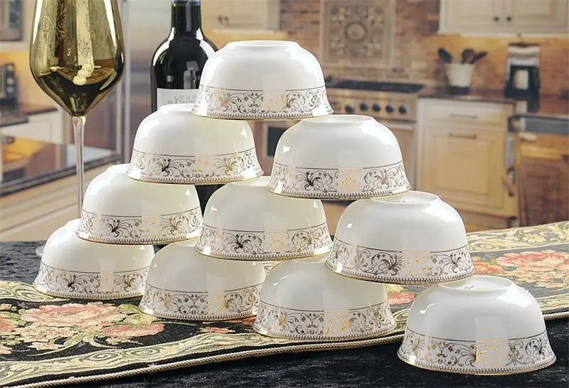 46-piece set, royal gold ware designed,  fine bone china dinnerware sets, chinese crockery set plates, porcelain dinnerware