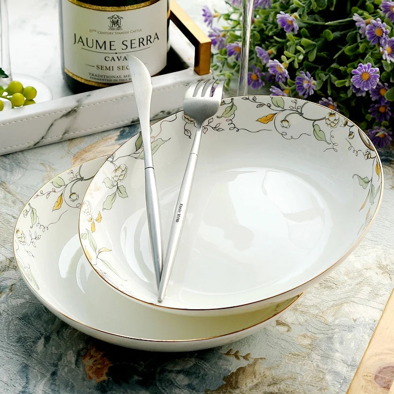 46-piece set, royal floral painting, fine bone china unit of dinner, porcelain dinner plate set, crockery set of dish, bowl set