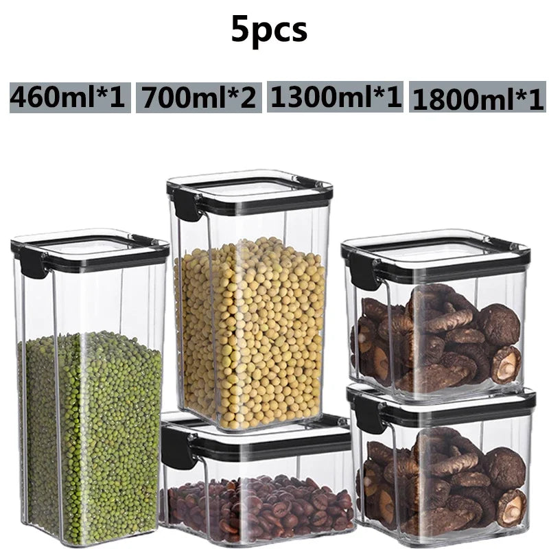 460–1800ml Stackable Airtight Food Storage Container Set – Plastic Kitchen Jars for Multigrain, Tea, Dried Fruit & More