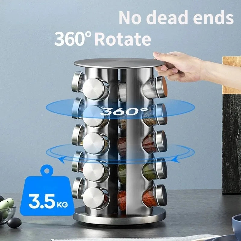 Stainless Steel Rotating Seasoning Rack Nordic Style Kitchen Special 360-degree Rotating Countertop Seasoning Storage Rack
