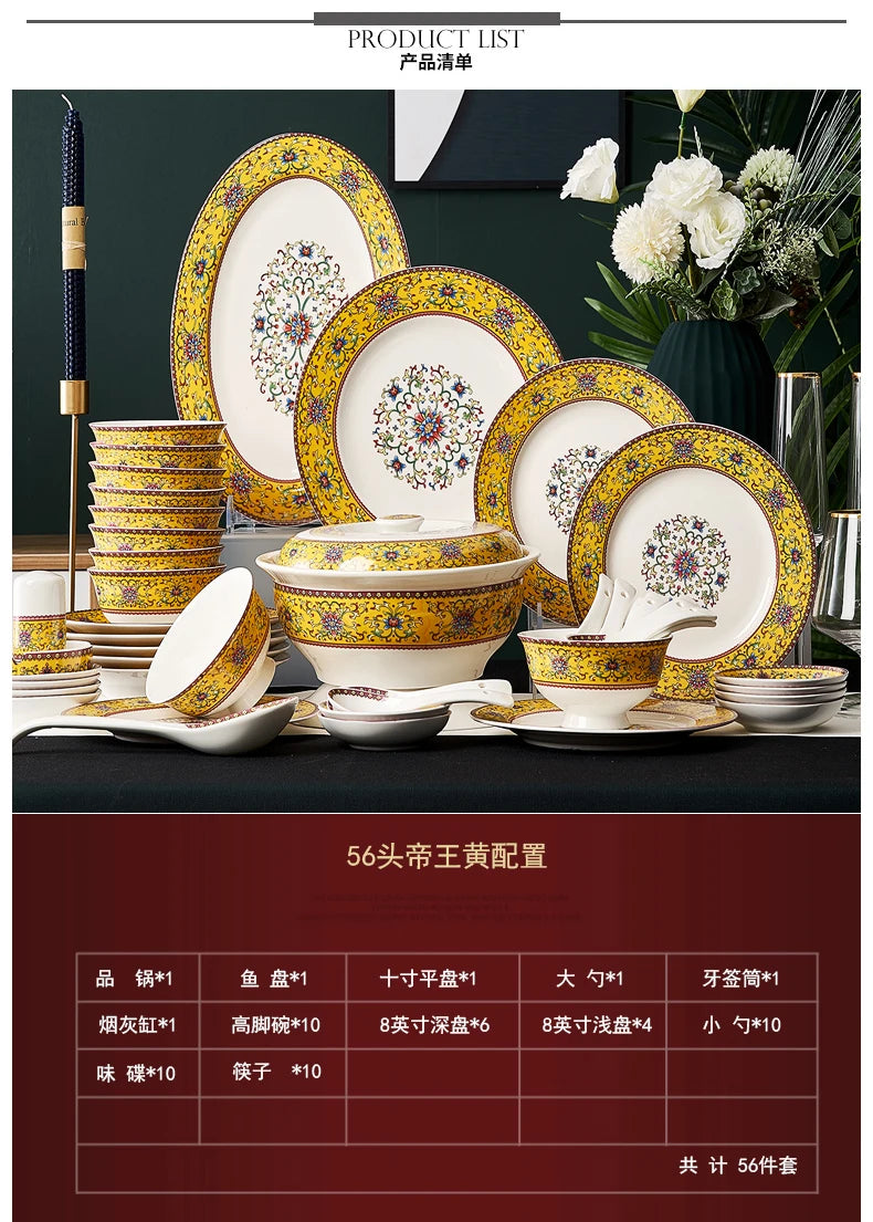 Fine China Kitchen Dinnerware Sets Ceramic Dining Room Guests Party Plates Set Christmas Gift Jogo De Jantar Serving Tableware
