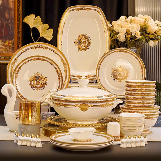 Gold Bone China Dinnerware Sets Ceramics Kitchen Gift Luxury Christmas Dinner Sets Wedding Party Vajillas Ceramica Dishes