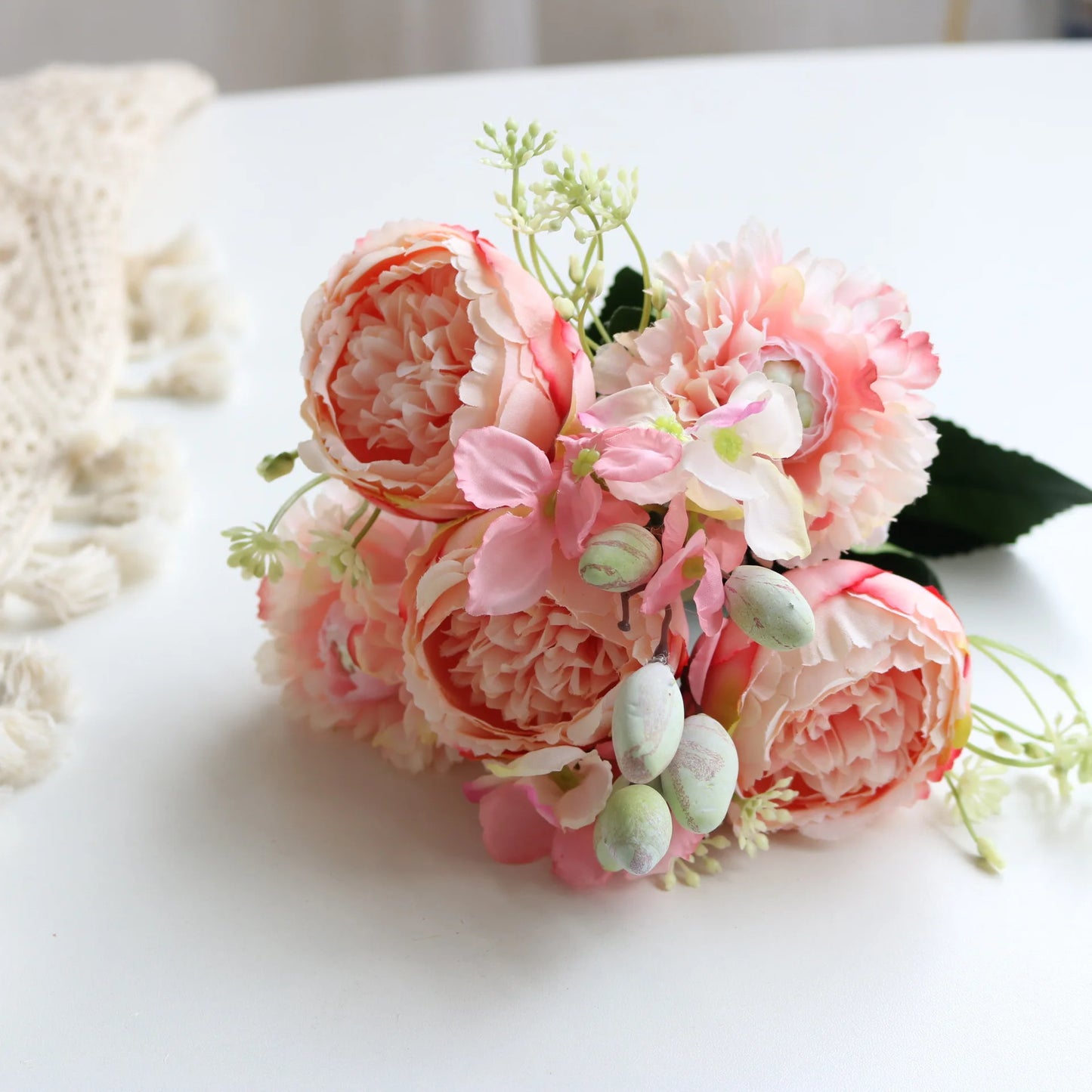 Hot Selling 1pcs/30cm Rose Pink Silk Bouquet Peony Artificial Flower 5 Big Head 4 Small Bud Bride Wedding Home Decoration Artifi
