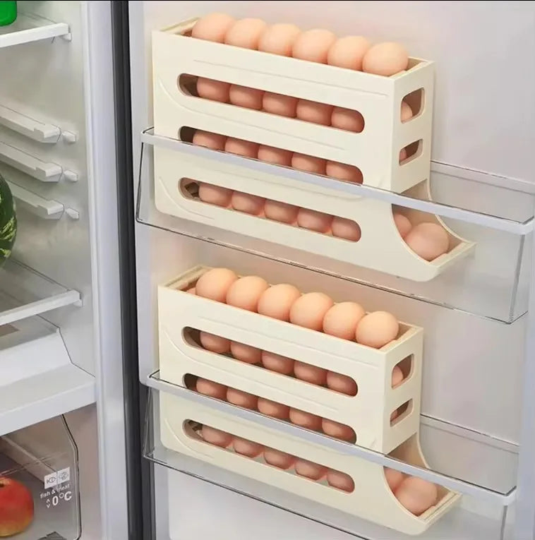 4 Layers Automatic Rolling Holder Rack Fridge Eggs Storage Box Container Kitchen Refrigerator Egg Dispenser Fridge Egg Organizer