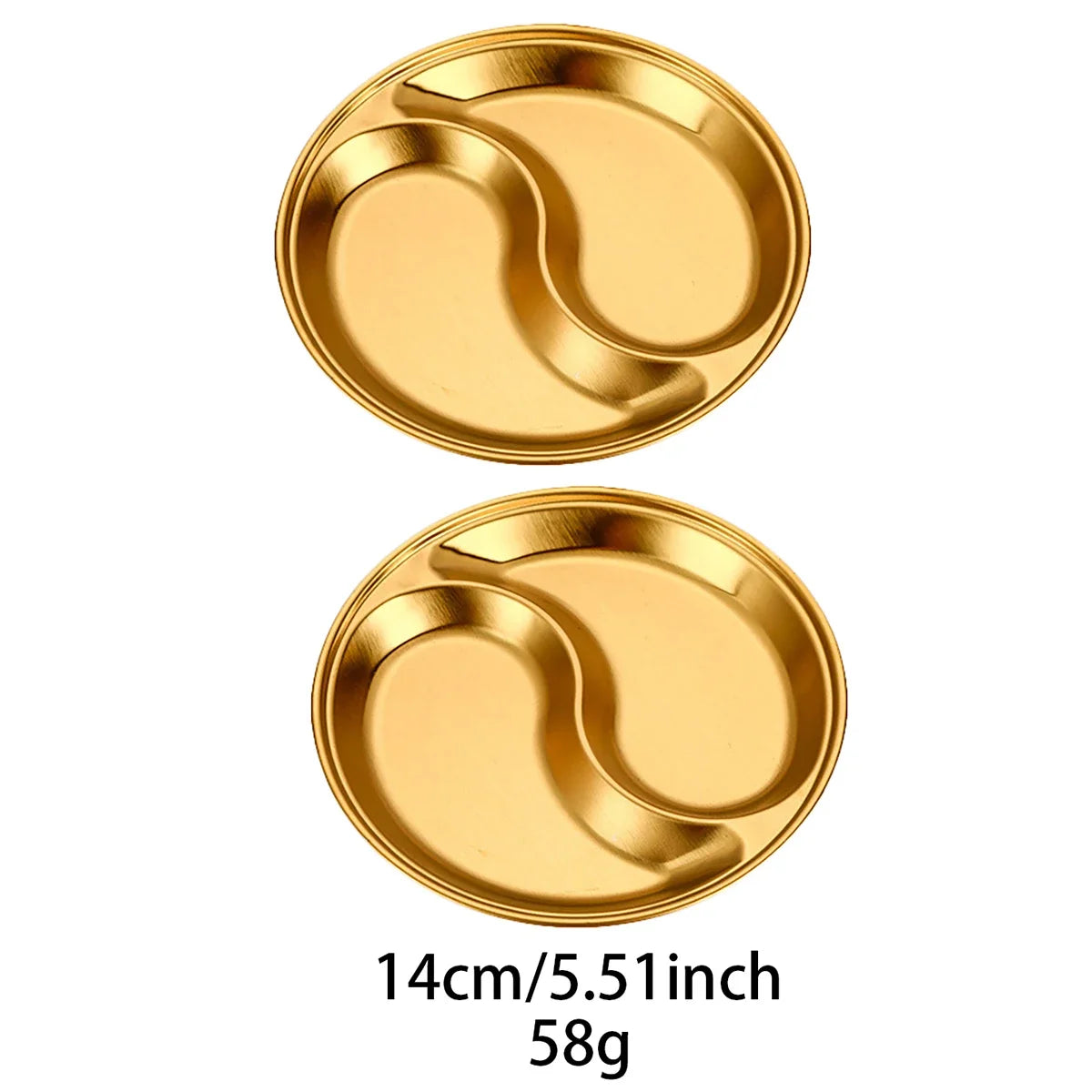 2pcs/set Korean Style Barbecue Dipping Dish Creative Stainless Steel Circular Grid Plate Thickened Golden Sauce Dish Snack Plate