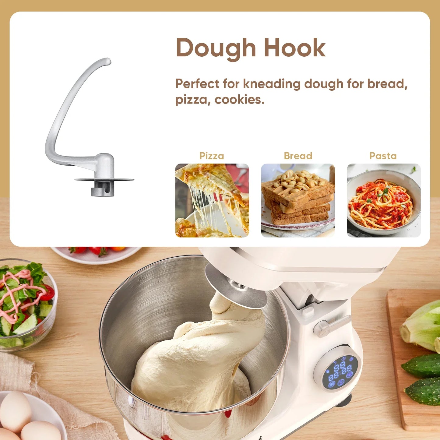 Batidoras BM602E: ¡Acero Inoxidable y Gancho Amasador Increíbles! - Kitchen Food Stand Mixer
