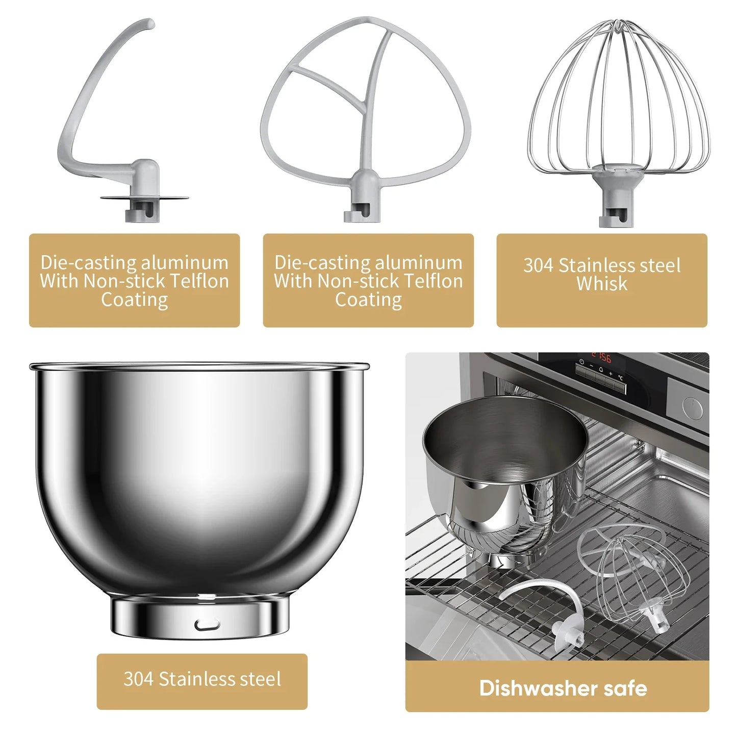 Batidoras BM602E: ¡Acero Inoxidable y Gancho Amasador Increíbles! - Kitchen Food Stand Mixer