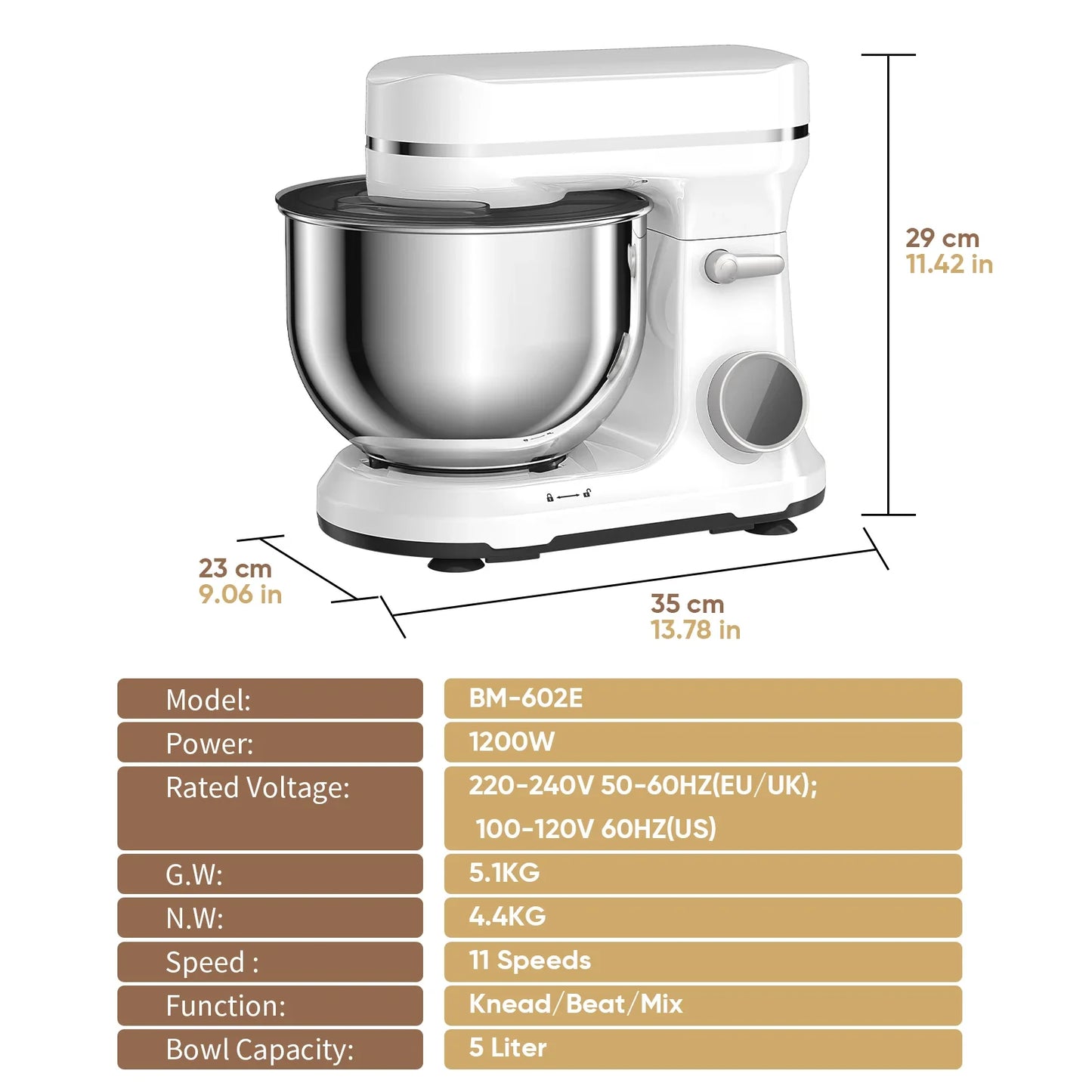 Batidoras BM602E: ¡Acero Inoxidable y Gancho Amasador Increíbles! - Kitchen Food Stand Mixer