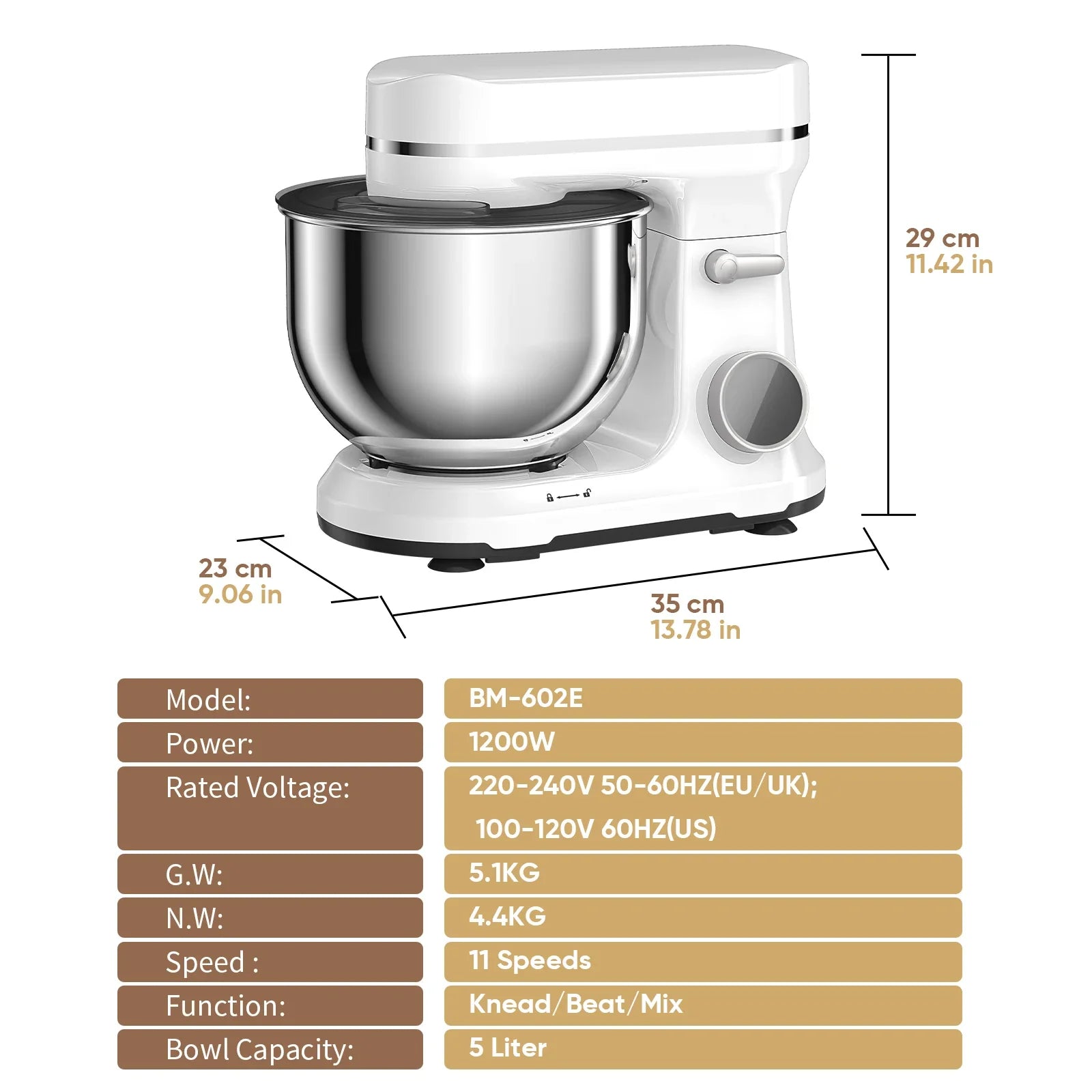 Batidoras BM602E: ¡Acero Inoxidable y Gancho Amasador Increíbles! - Kitchen Food Stand Mixer