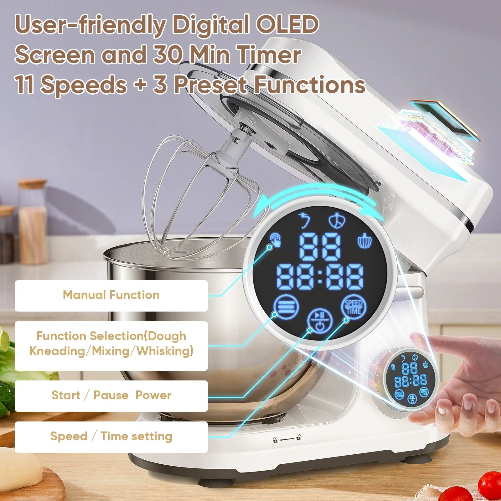 Batidoras BM602E: ¡Acero Inoxidable y Gancho Amasador Increíbles! - Kitchen Food Stand Mixer