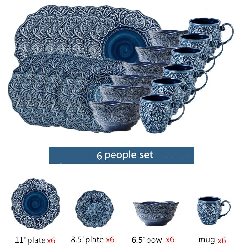 Cerámica Azul: Eleve Su Cocina Con Cheftronics - 6 peole set - Western Dinner Plates Set