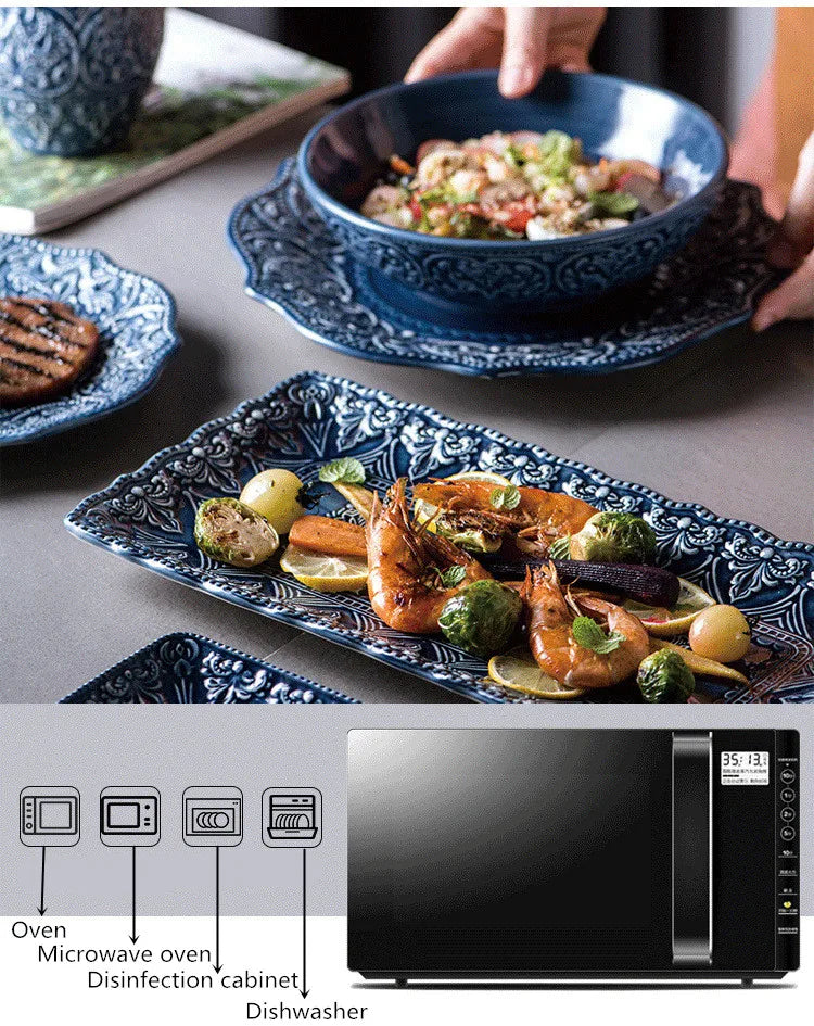 Cerámica Azul: Eleve Su Cocina Con Cheftronics - Western Dinner Plates Set