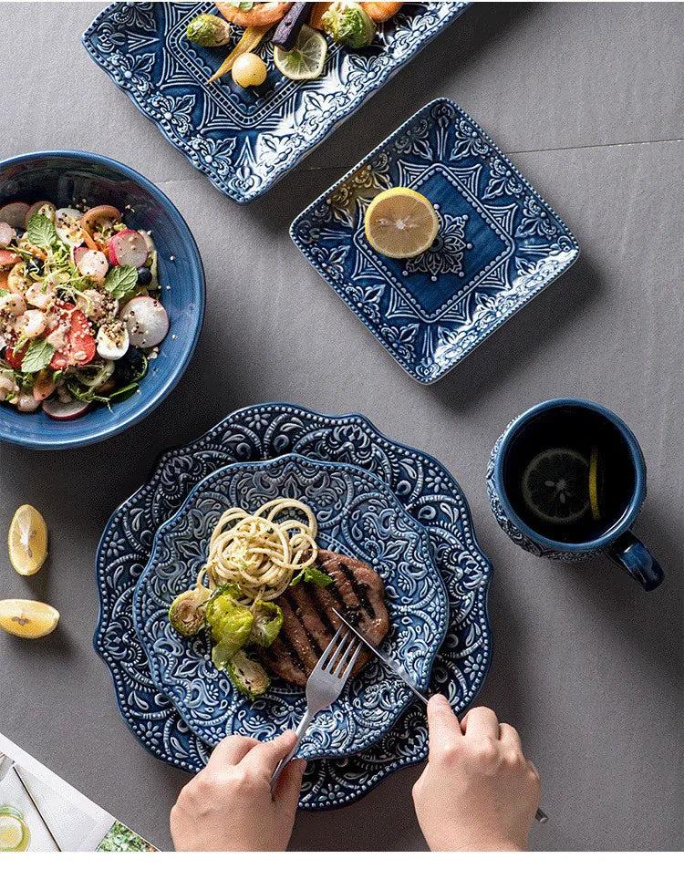 Cerámica Azul: Eleve Su Cocina Con Cheftronics - Western Dinner Plates Set