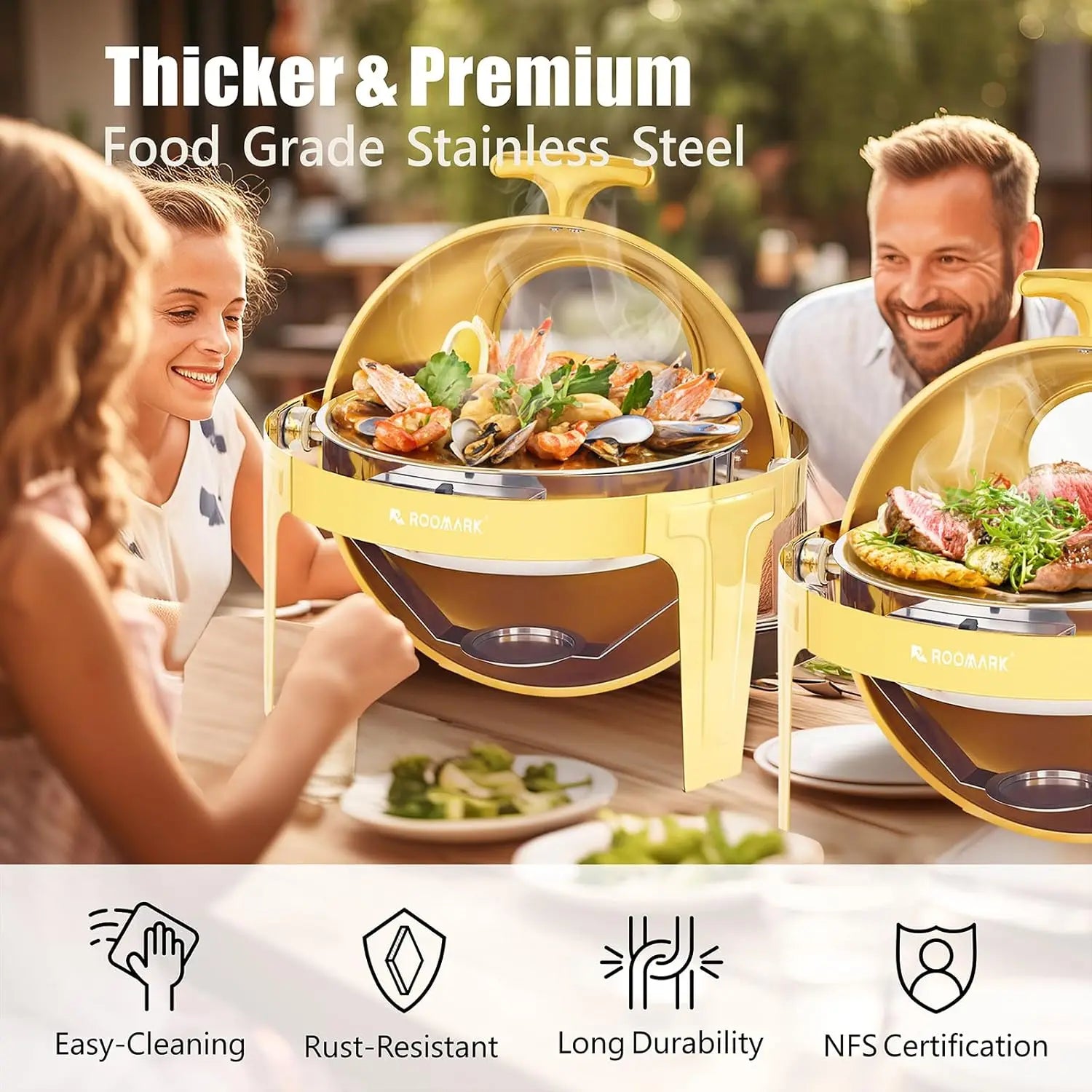 ¡Cheftronics Dorado: Calentador Acero Inoxidable Brillante! - Chafing Dish Buffet Set