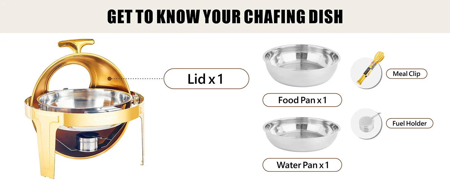 ¡Cheftronics Dorado: Calentador Acero Inoxidable Brillante! - Chafing Dish Buffet Set