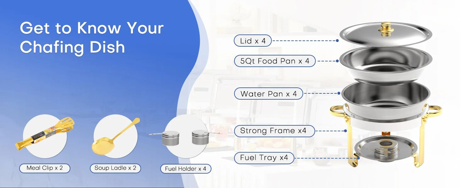 ¡Cheftronics Dorado: Calentador Acero Inoxidable Brillante! - Chafing Dish Buffet Set