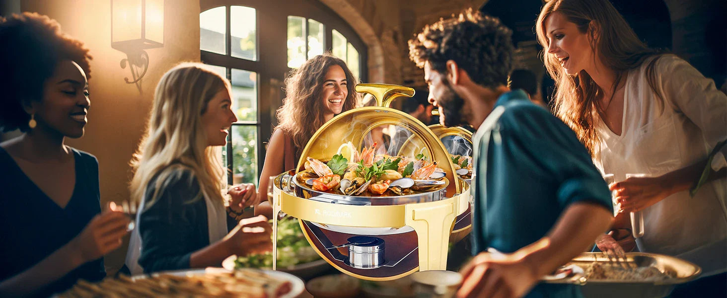 ¡Cheftronics Dorado: Calentador Acero Inoxidable Brillante! - Chafing Dish Buffet Set