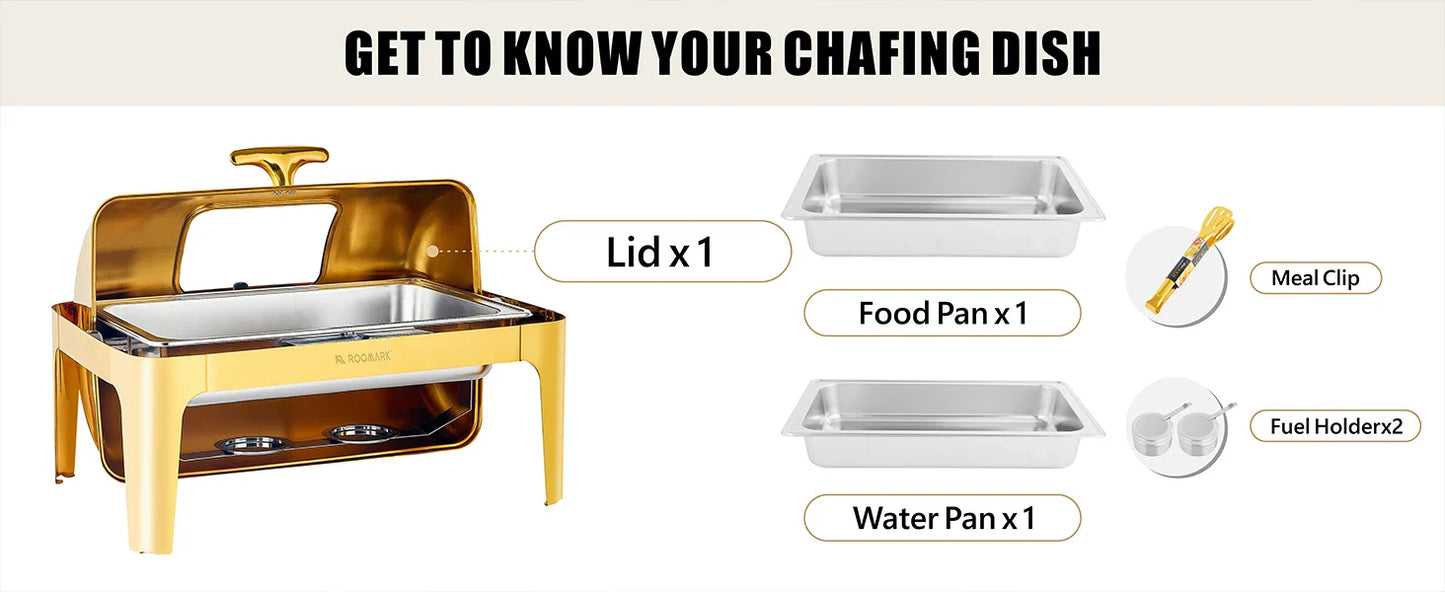 ¡Cheftronics Dorado: Calentador Acero Inoxidable Brillante! - Chafing Dish Buffet Set