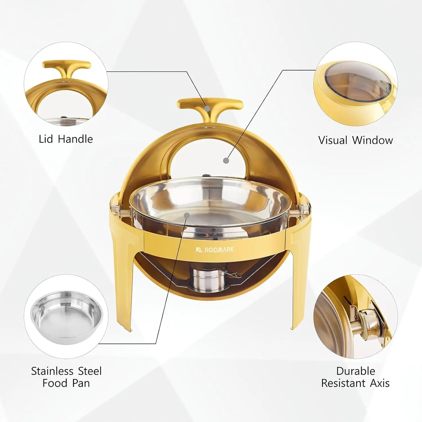 ¡Cheftronics Dorado: Calentador Acero Inoxidable Brillante! - Chafing Dish Buffet Set
