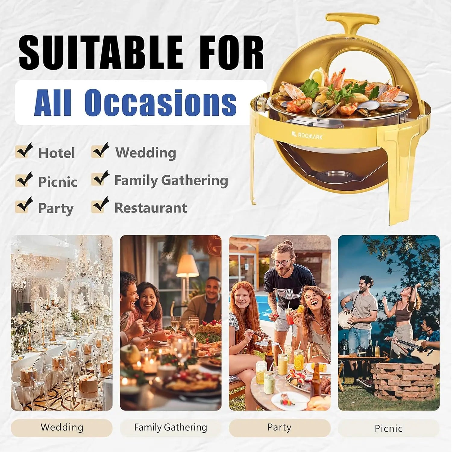 ¡Cheftronics Dorado: Calentador Acero Inoxidable Brillante! - Chafing Dish Buffet Set