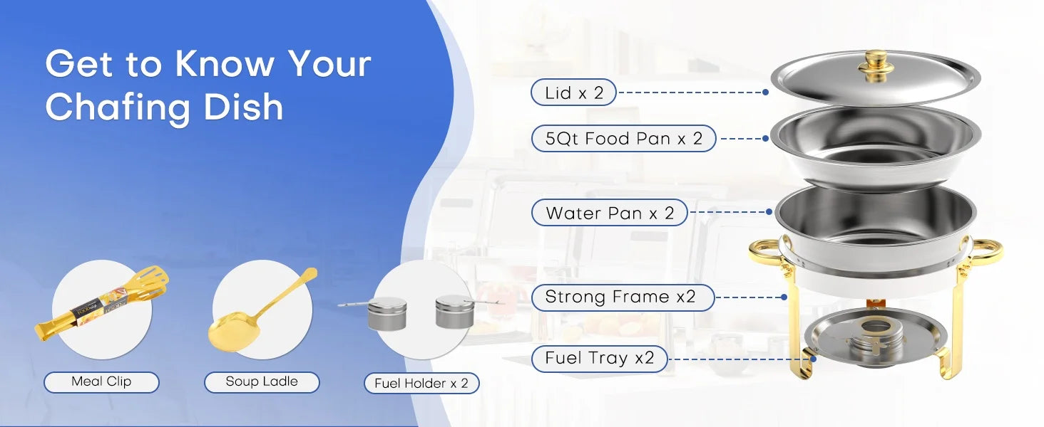 ¡Cheftronics Dorado: Calentador Acero Inoxidable Brillante! - Chafing Dish Buffet Set