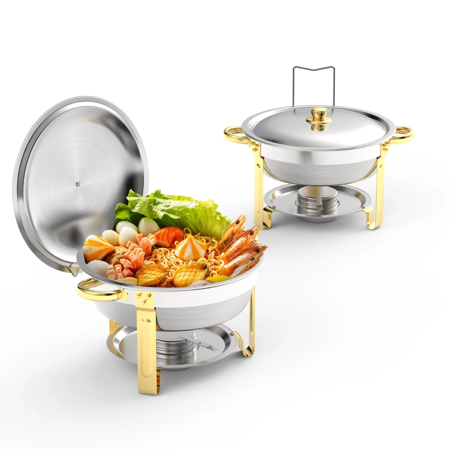 ¡Cheftronics Dorado: Calentador Acero Inoxidable Brillante! - Silver 5QT 2pcs / United States - Chafing Dish Buffet Set