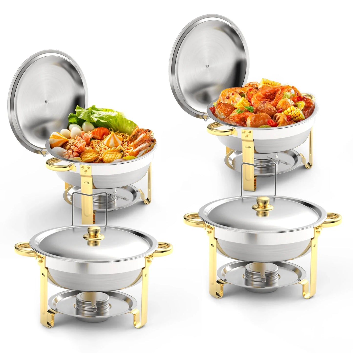¡Cheftronics Dorado: Calentador Acero Inoxidable Brillante! - Silver 5QT 4pcs / GERMANY - Chafing Dish Buffet Set