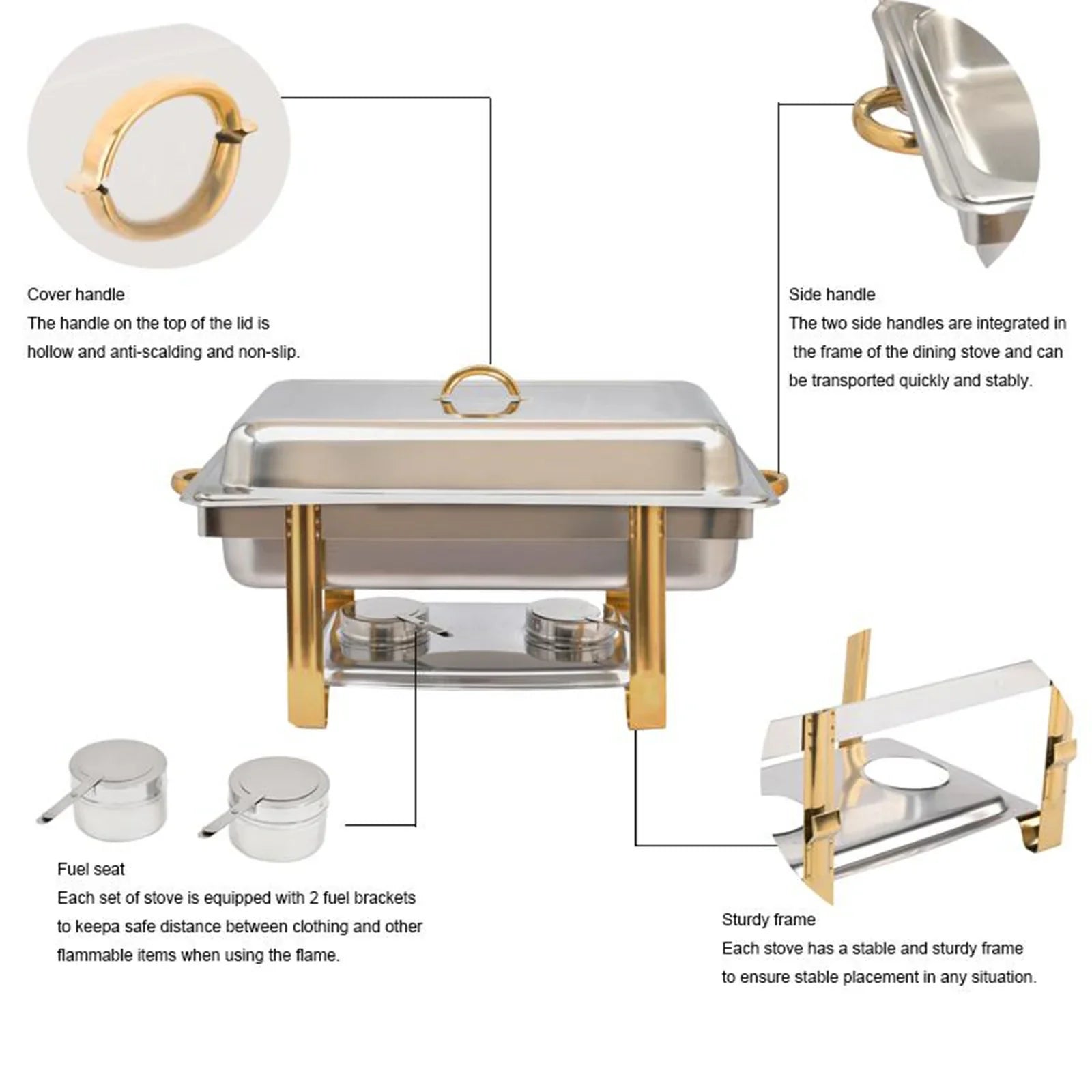 Cheftronics: Dorado Radiante para Cocina Inteligente - Stainless Steel Cooking Professional Chafing Dish buffet
