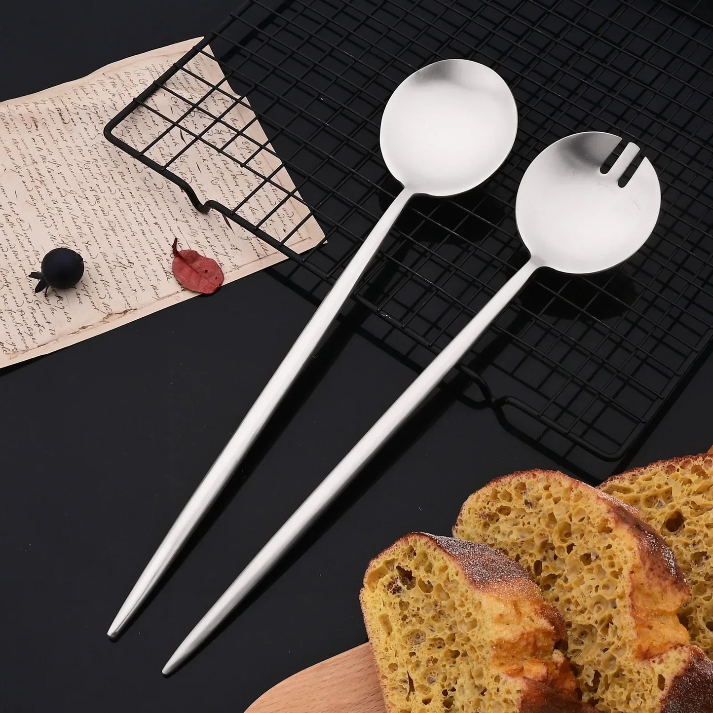 ¡Dorada Elegancia Culinaria Cheftronics para Ensaladas de Acero Inoxidable! - 2Pcs Silver