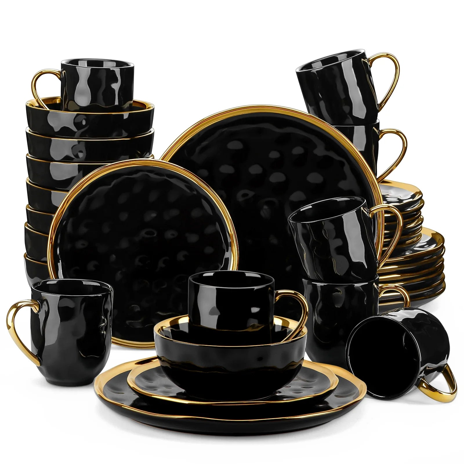 ¡Dorado Ébano: Vajilla de Lujo Black Gold Tableware Set! - 32 Piece / UNITED KINGDOM - LOVECASA Black Porcelain